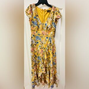 NWT - City Studio Floral Mustard Yellow Flutter Sleeve Dress